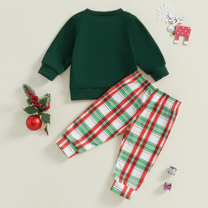 0-3Years Baby Boy Kids Christmas Outfits Gingerbread Man Plaid Pattern Long Sleeve Sweatshirt Elastic Pants 2Piece Infants Sets