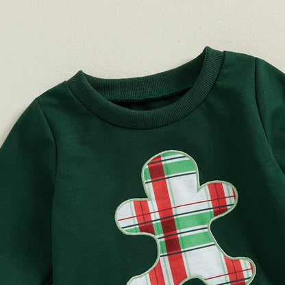 0-3Years Baby Boy Kids Christmas Outfits Gingerbread Man Plaid Pattern Long Sleeve Sweatshirt Elastic Pants 2Piece Infants Sets