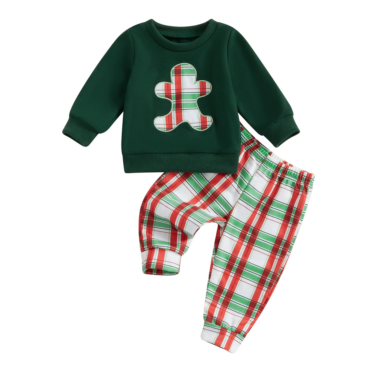 0-3Years Baby Boy Kids Christmas Outfits Gingerbread Man Plaid Pattern Long Sleeve Sweatshirt Elastic Pants 2Piece Infants Sets