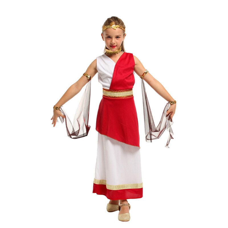 Kids Child Greek Athena Goddess Costume Girls Roman Empress Cosplay Fantasia Halloween Fancy Dress