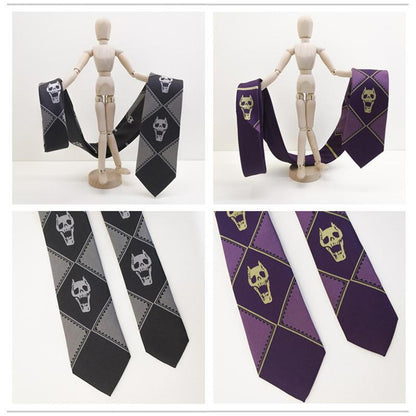 Anime JoJo Bizarre Adventure Cosplay Tie KILLER QUEEN Heavens Door Kira Yoshikage Props Skull Jacquard Neck Tie