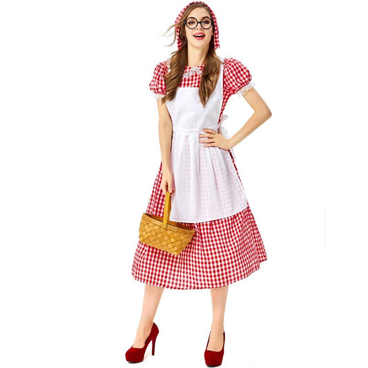 Colonial Village Girl Pioneer Prairie Dress Women Oktoberfest Waiter Maid Costume Cosplay Halloween Mardi Gras Costumes