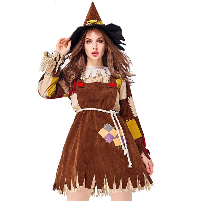 Adult Women Scarecrow Cosplay Costume Fantasia Halloween Purim Carnival Mardi Gras Costumes Dress