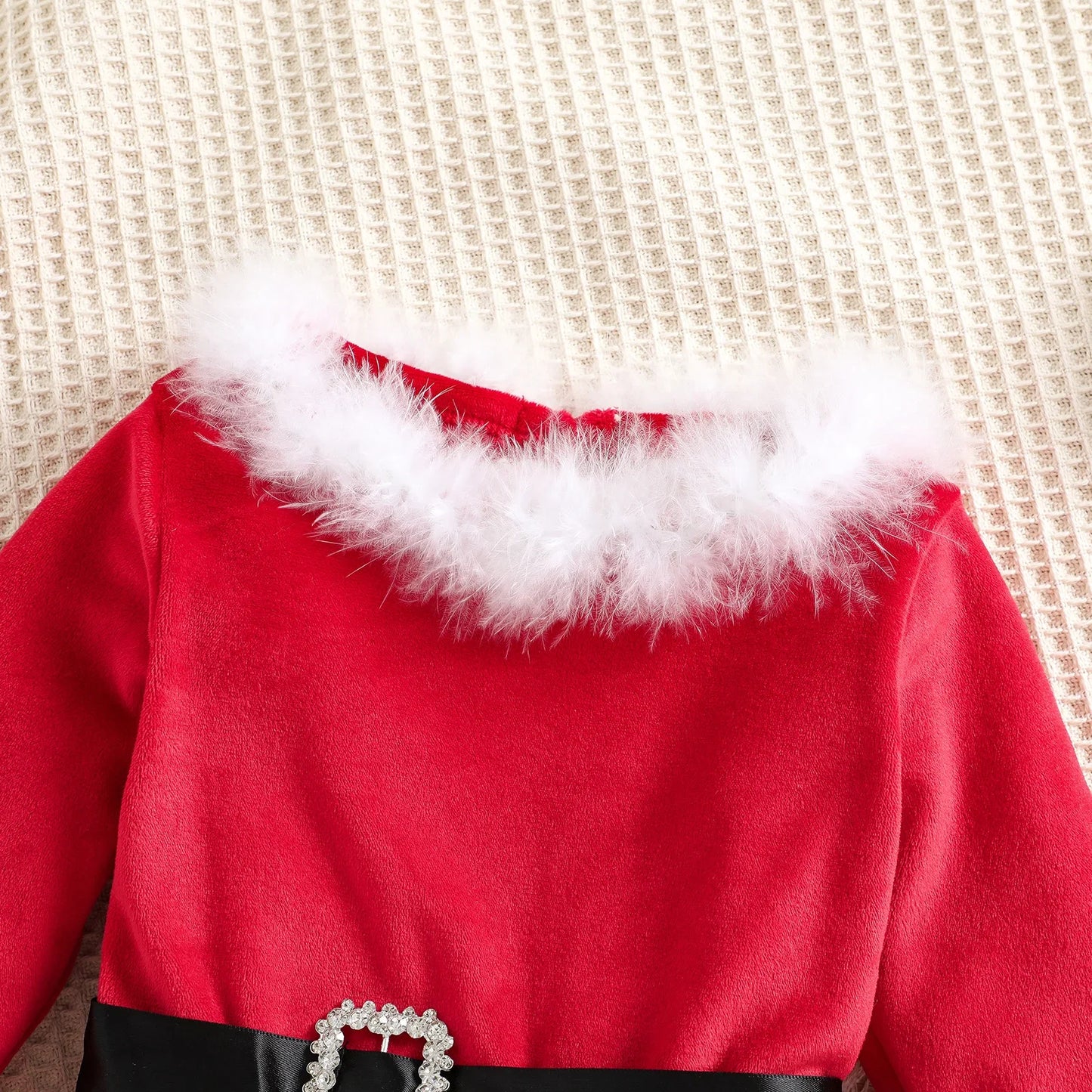 1-5Y Kids Girls Christmas Dress with Headband Baby Long Sleeve Red Velvet Fur Tutu Dress Party Princess Dresses Children Clothes