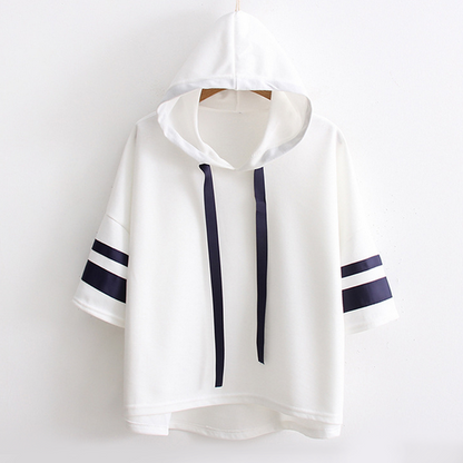 College Style Short Sleeve Hooded T-shirt