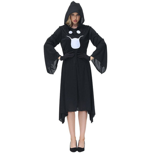 Adult Friendly Ghost Costume Poncho for Women Hoodie Pointy Hat Halloween