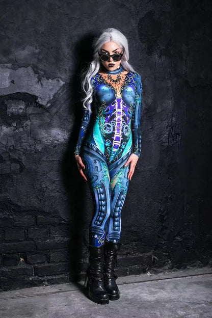 Halloween Festival Party New Arrival Skeleton Digital Multicolored Printing Women Bodysuit Cosplayer Costume Jumpsuit