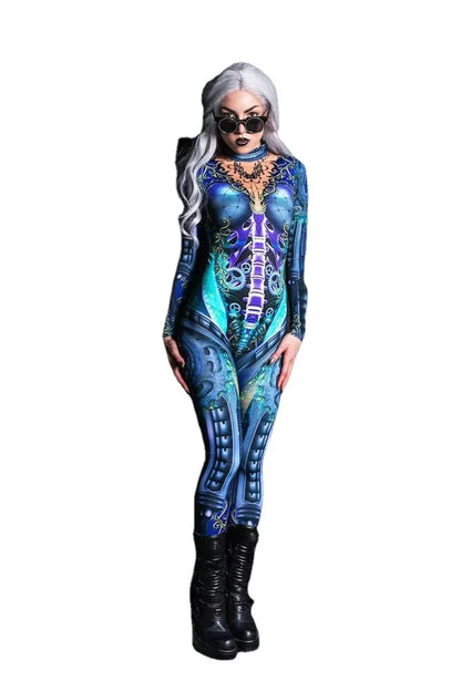 Halloween Festival Party New Arrival Skeleton Digital Multicolored Printing Women Bodysuit Cosplayer Costume Jumpsuit