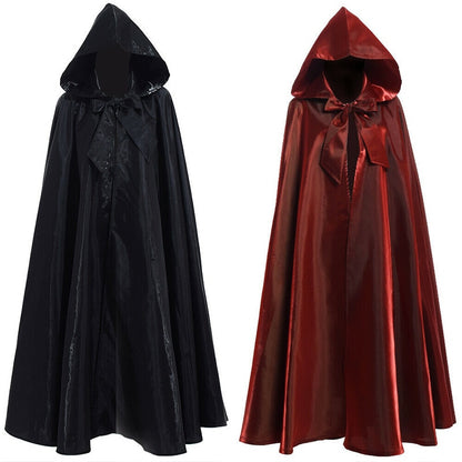 Halloween Party Cosplay Woman Men Adult Long Hero Witchcraft Witchcraft Robe Hood Cloak Cosplay Satin Red Medieval Cloak