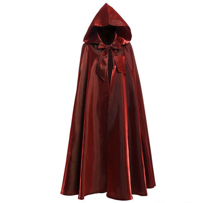 Halloween Party Cosplay Woman Men Adult Long Hero Witchcraft Witchcraft Robe Hood Cloak Cosplay Satin Red Medieval Cloak