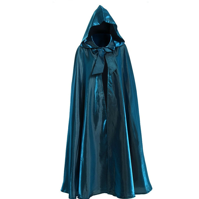 Halloween Party Cosplay Woman Men Adult Long Hero Witchcraft Witchcraft Robe Hood Cloak Cosplay Satin Red Medieval Cloak