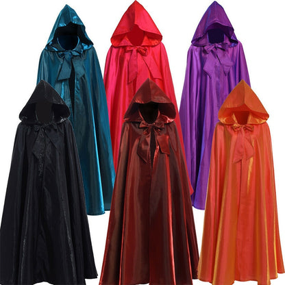 Halloween Party Cosplay Woman Men Adult Long Hero Witchcraft Witchcraft Robe Hood Cloak Cosplay Satin Red Medieval Cloak