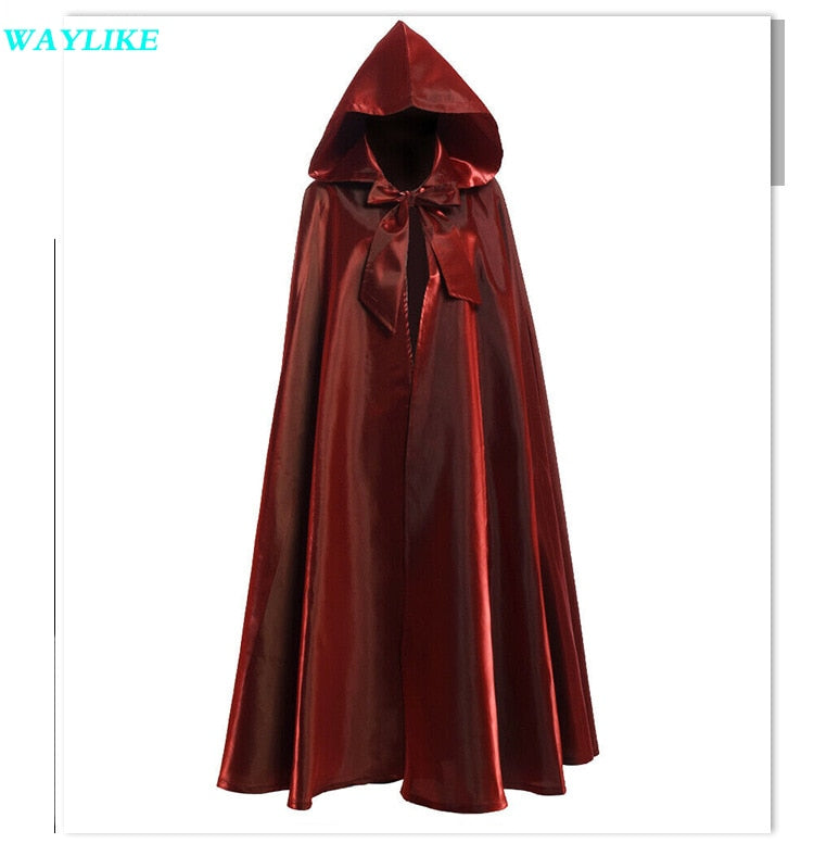 Halloween Party Cosplay Woman Men Adult Long Hero Witchcraft Witchcraft Robe Hood Cloak Cosplay Satin Red Medieval Cloak