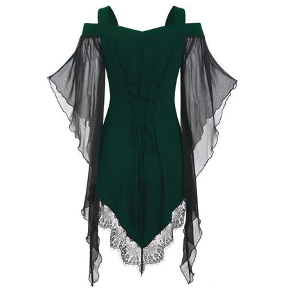 Gothic Large Swing Sleeves Irregular Spliced Top Chiffon Shirt for Hallowmas Holiday Party Medieval Costume