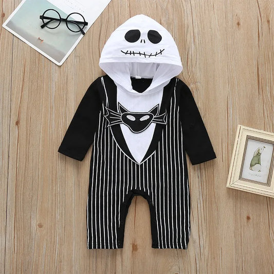 Halloween Infant Baby Boy Romper Long-Sleeve Cotton Striped Bat Pattern Hoodies Jumpsuit For 0-18Months