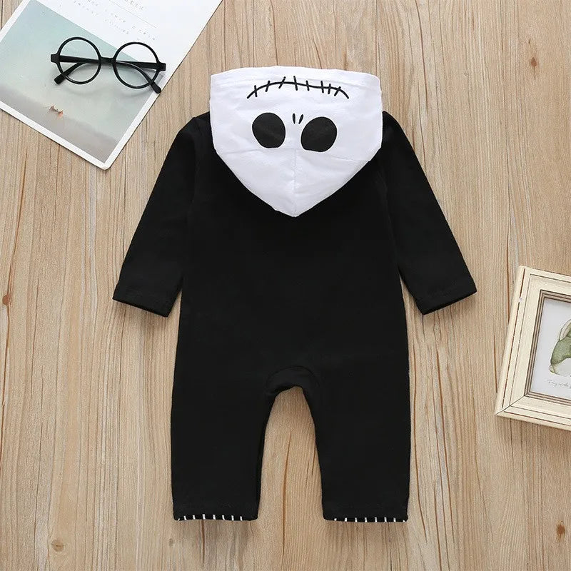 Halloween Infant Baby Boy Romper Long-Sleeve Cotton Striped Bat Pattern Hoodies Jumpsuit For 0-18Months