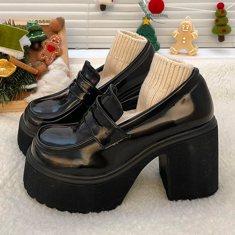 High Heels Loafers Women Shoes Retro Chunky Heels Pumps Woman Uniform College Platform Mary Jane Shoes Ladies