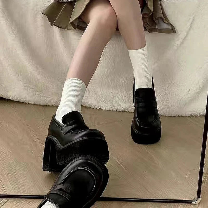 High Heels Loafers Women Shoes Retro Chunky Heels Pumps Woman Uniform College Platform Mary Jane Shoes Ladies