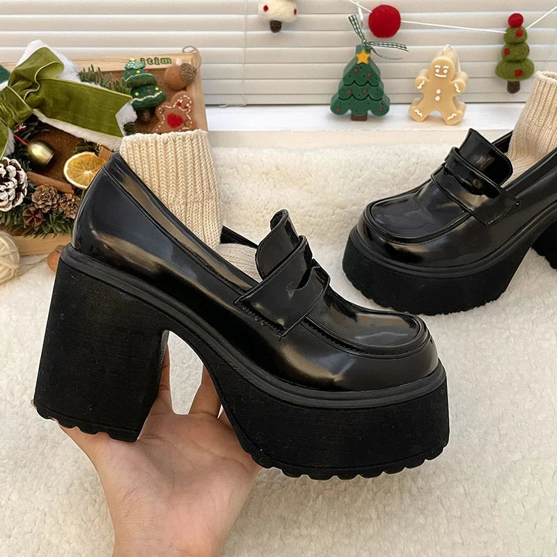 High Heels Loafers Women Shoes Retro Chunky Heels Pumps Woman Uniform College Platform Mary Jane Shoes Ladies