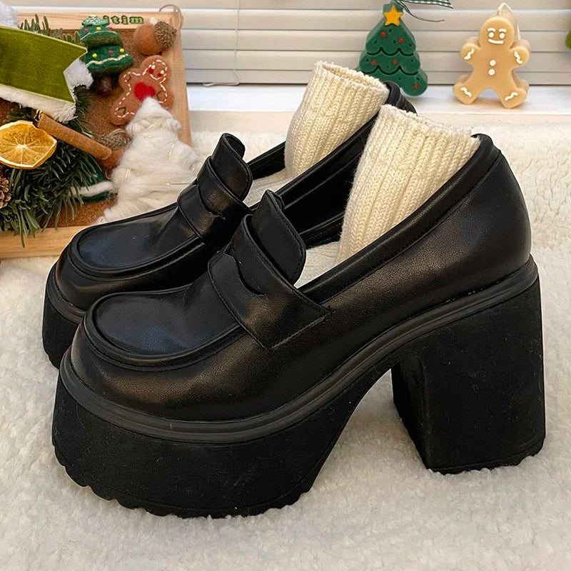 High Heels Loafers Women Shoes Retro Chunky Heels Pumps Woman Uniform College Platform Mary Jane Shoes Ladies