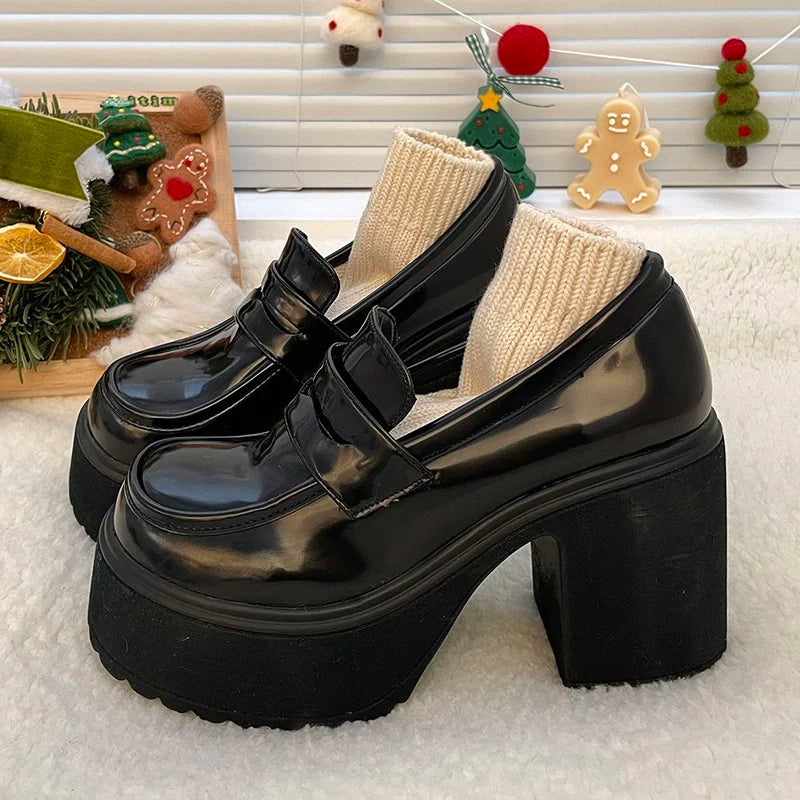 High Heels Loafers Women Shoes Retro Chunky Heels Pumps Woman Uniform College Platform Mary Jane Shoes Ladies