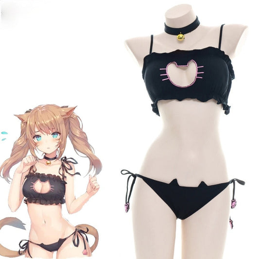 Anime Cute Cat Paw Bikini Swimsuit Costume Summer Beach