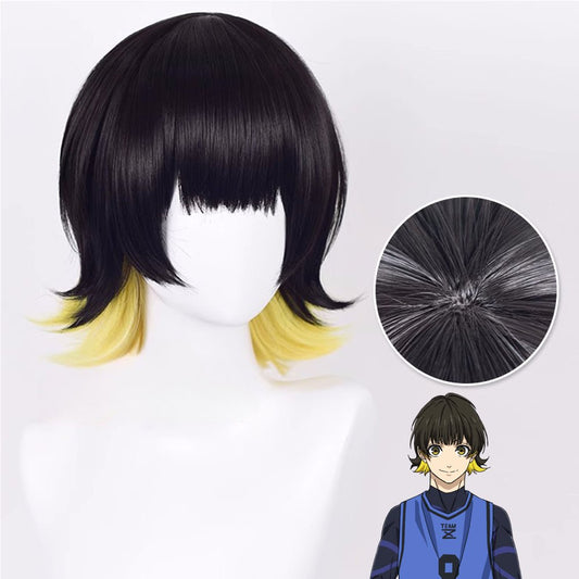 Anime BLUE LOCK Meguru Bachira Black And Yellow Cosplay Wig