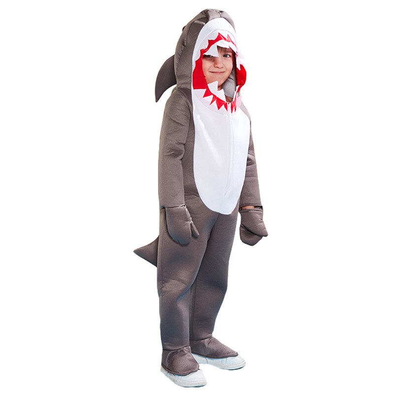 Kids Child Gray Shark Costume for Boys Girls Sponge Suit Outfit Hoodie Funny Purim Halloween Party Fancy Dress Cosplay