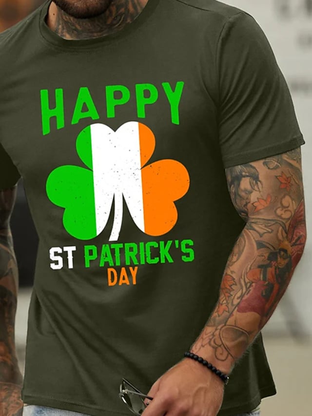 Irish St Patrick Day T-shirt Green Clover Animal Cat Adults Cotton Casual O-neck Tops