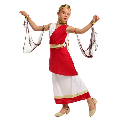 Kids Child Greek Athena Goddess Costume Girls Roman Empress Cosplay Fantasia Halloween Fancy Dress