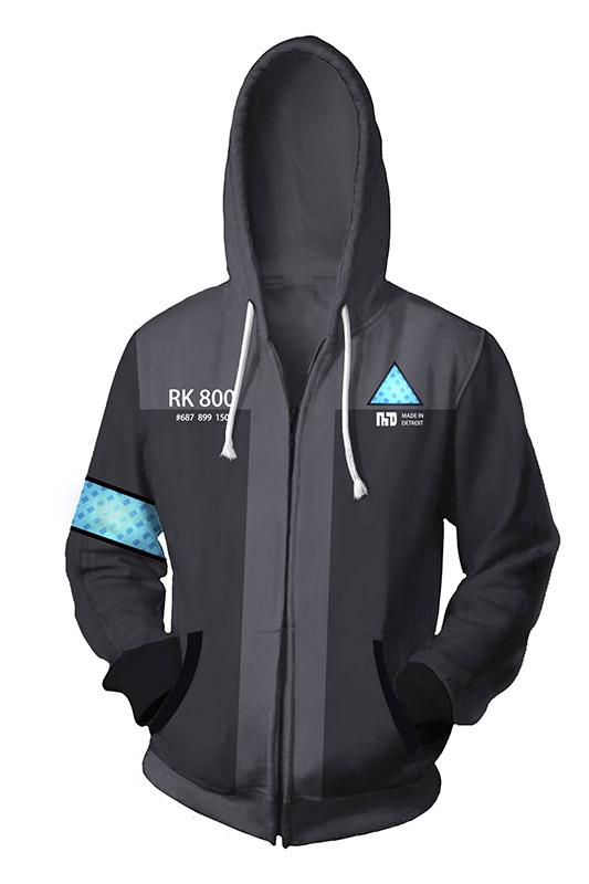 Detroit: Become Human Zip Up Hoodie Connor RK800 Hoodie Unisex Sweatershirt Gray