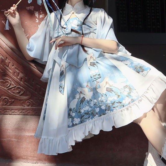 Sweet Kawaii Chinese style White and blue or Black and white Lolita Dress