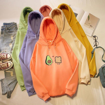 Kawaii Avocado and Bread Cartoon Hoodie Pastel Sweatshirt #JU2658