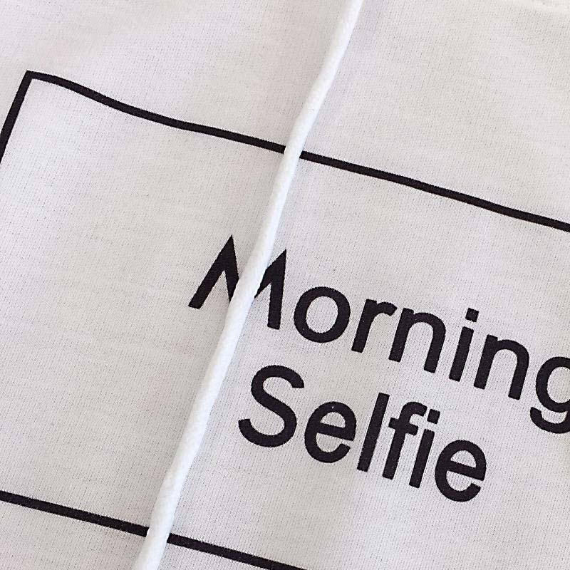 Fake Two-piece Tee Stripe Letter Print Morning Selfie Hoodie