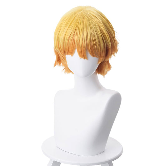 Anime Demon Slayer Agatsuma Zenitsu Yellow gradient orange Short Cosplay Wig