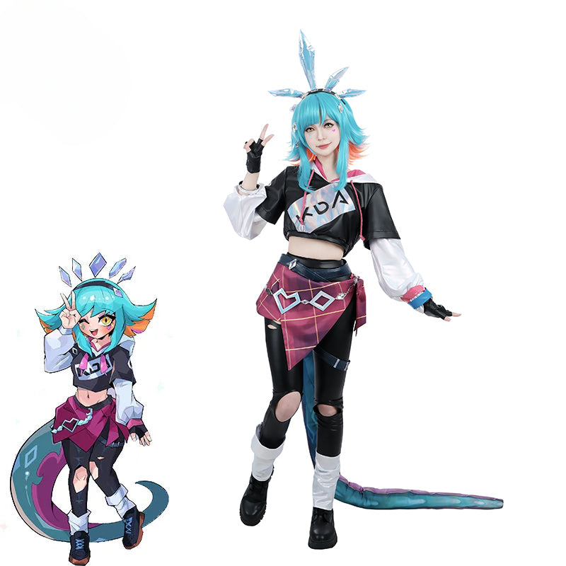 Game KDA Neeko Cosplay Costume Women Super Fan Neeko Costume Halloween Party Suit Full Set with Tails