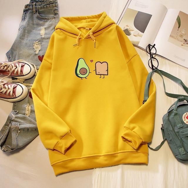 Kawaii Avocado and Bread Cartoon Hoodie Pastel Sweatshirt #JU2658