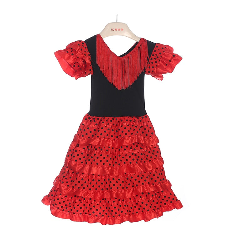 Girls Dress Beautiful Flamenco Dancer Costume Childrens April Sevilla Performances Dance Outfit