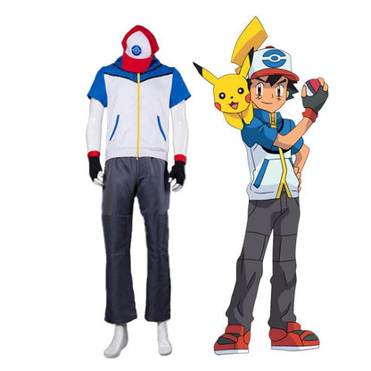 Anime Pok卪on Ash Ketchum Jacket Outfit Cosplay Costume with Free Hat