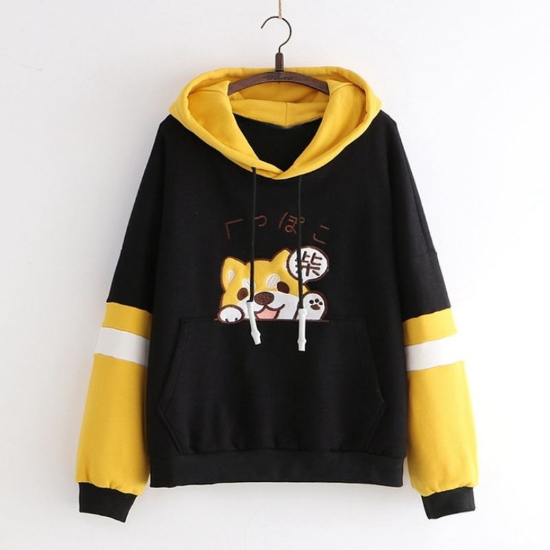 Japanese Puppy Color Block Hoodie