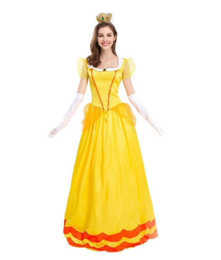 Adult Princess Peach Cosplay Costume Pink Yellow Sweet Dresses for Women Halloween Carnival Party Dress