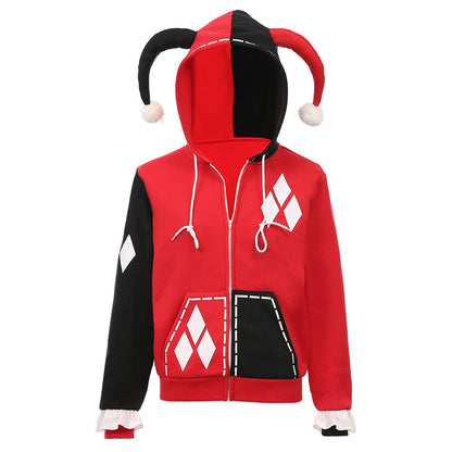 Harley Quinn Hoodie Zip Up Jacket Sweatshirt Halloween Carnival Suit for Juniors Teens Cosplay Costume