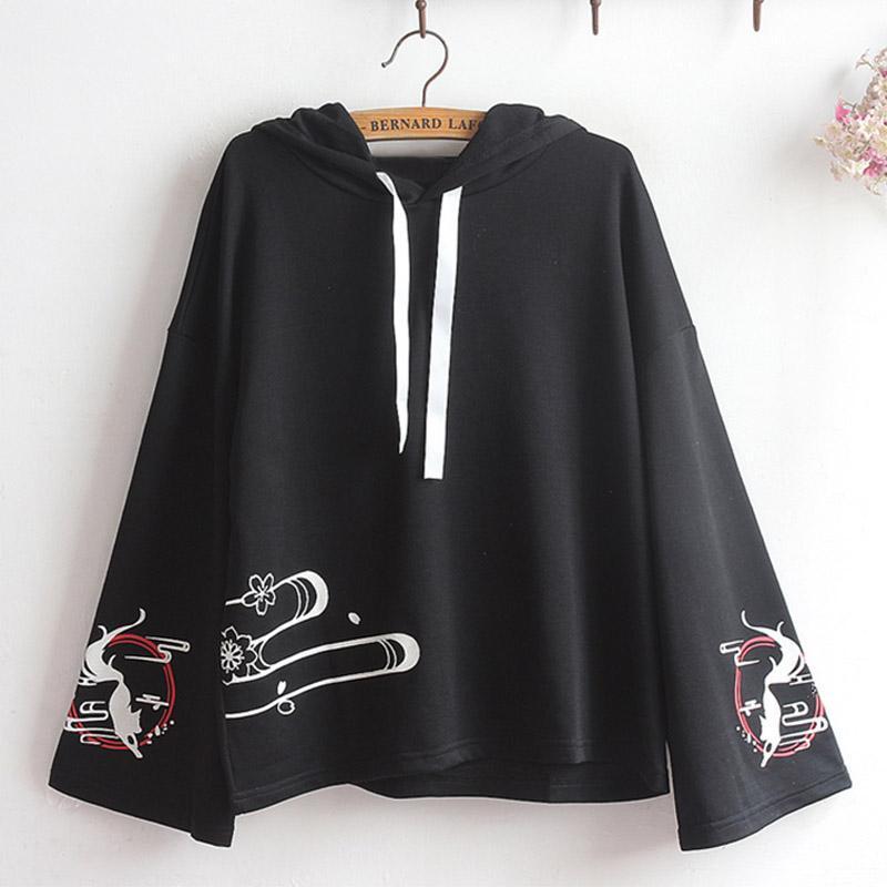 Fox Print Loose Sleeve Hoodie