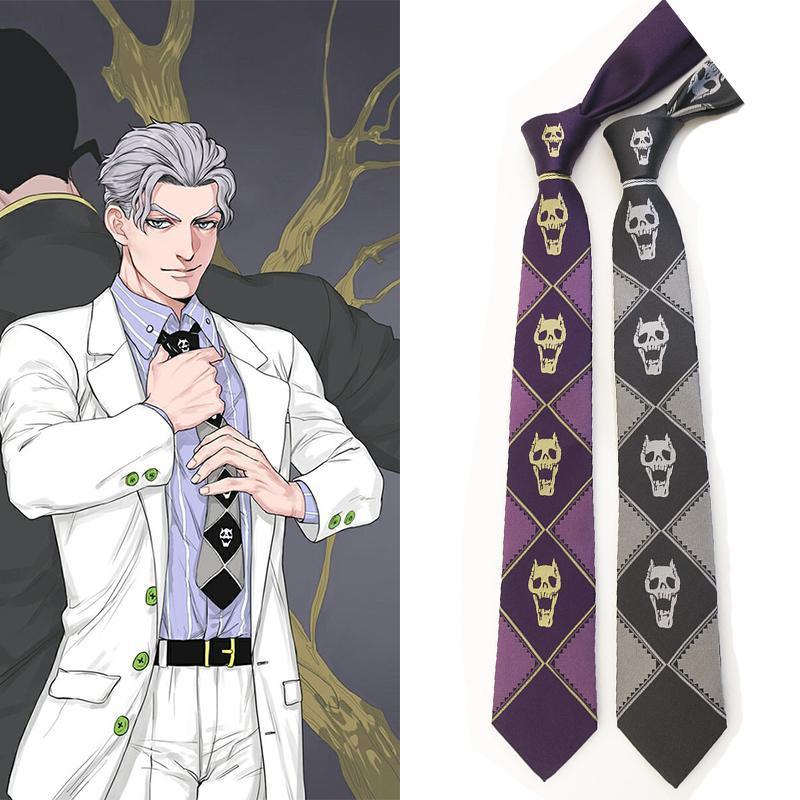 Anime JoJo Bizarre Adventure Cosplay Tie KILLER QUEEN Heavens Door Kira Yoshikage Props Skull Jacquard Neck Tie