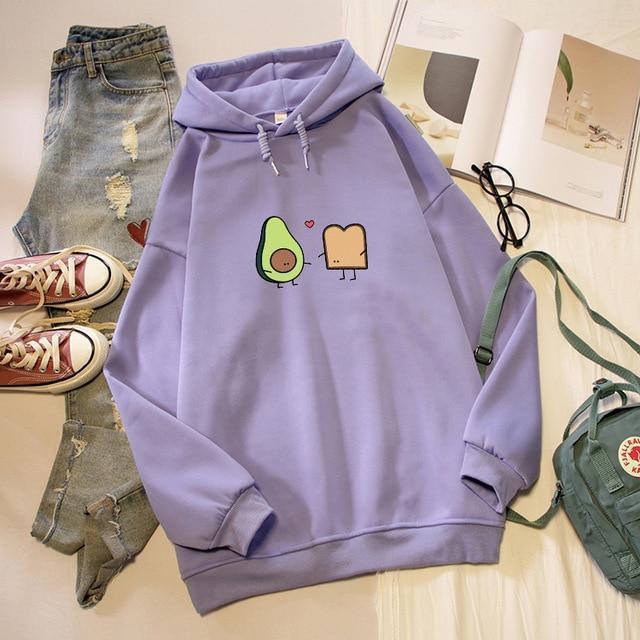 Kawaii Avocado and Bread Cartoon Hoodie Pastel Sweatshirt #JU2658