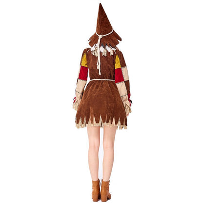 Adult Women Scarecrow Cosplay Costume Fantasia Halloween Purim Carnival Mardi Gras Costumes Dress