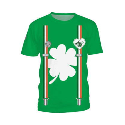 Irish St Patrick Day T-shirt Green Clover Animal Cat Adults Cotton Casual O-neck Tops