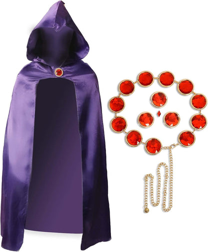 TeenTitans-Raven Cosplay Costume,Deluxe Jumpsuit Belt With Purple Cloak Halloween Uniform Cosplay Costume For Women