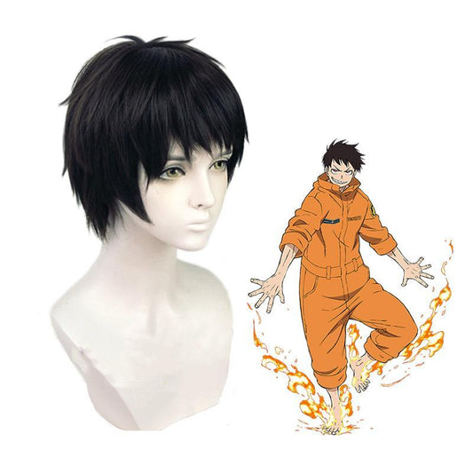 Anime Fire Force Shinra Kusakabe Short Black Cosplay Wigs