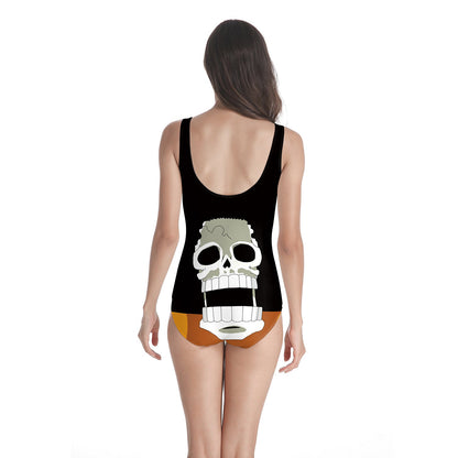 Crew Skull Musician Digital Printing One-Piece Swimsuit